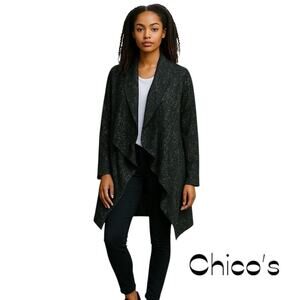 Chico’s Travelers Black White Asymmetrical Coastal Grandma Jacket NWOT Size 12
